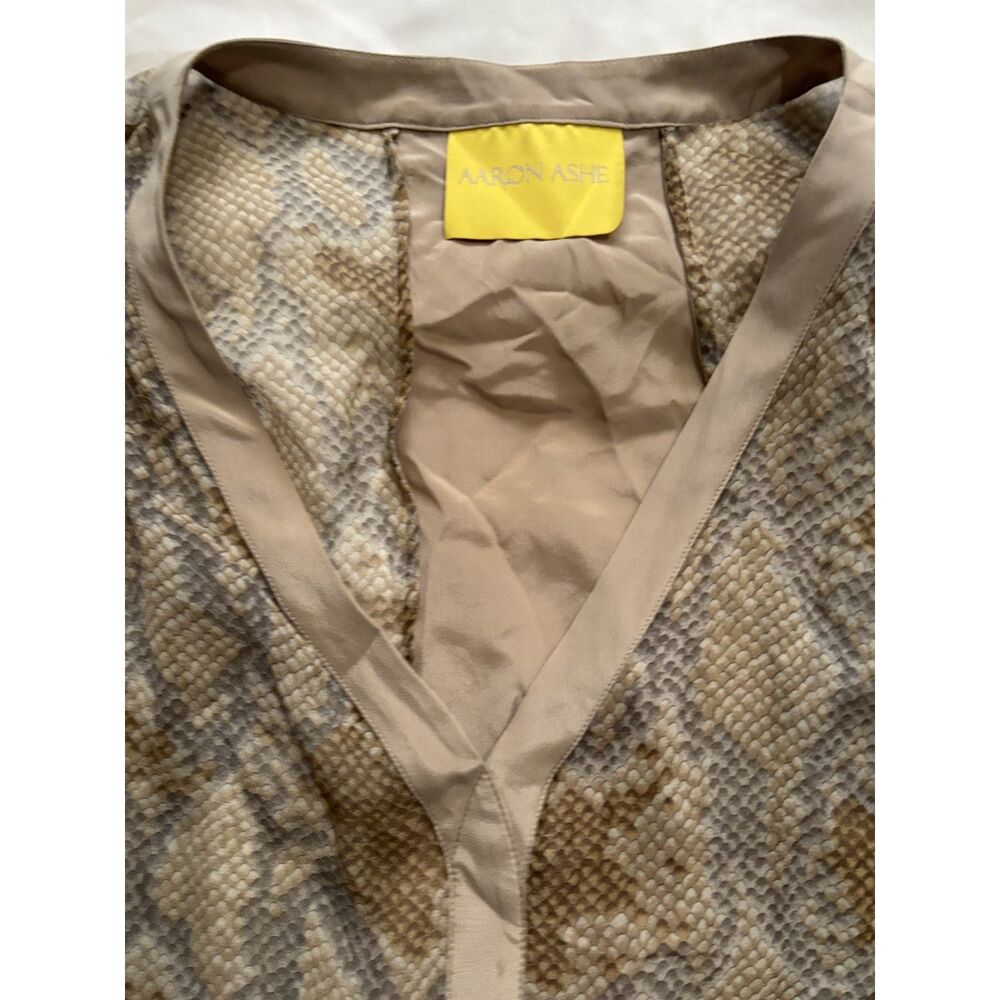 Aaron Ashe Snakeskin Print Dolman Sleeve Blouse Taupe Brown Sheer V Neck Top